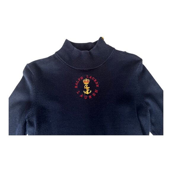 Vintage Lauren Ralph Lauren Navy Mock Neck Emblem Top 90s / 00s Size S - Picture 4 of 6